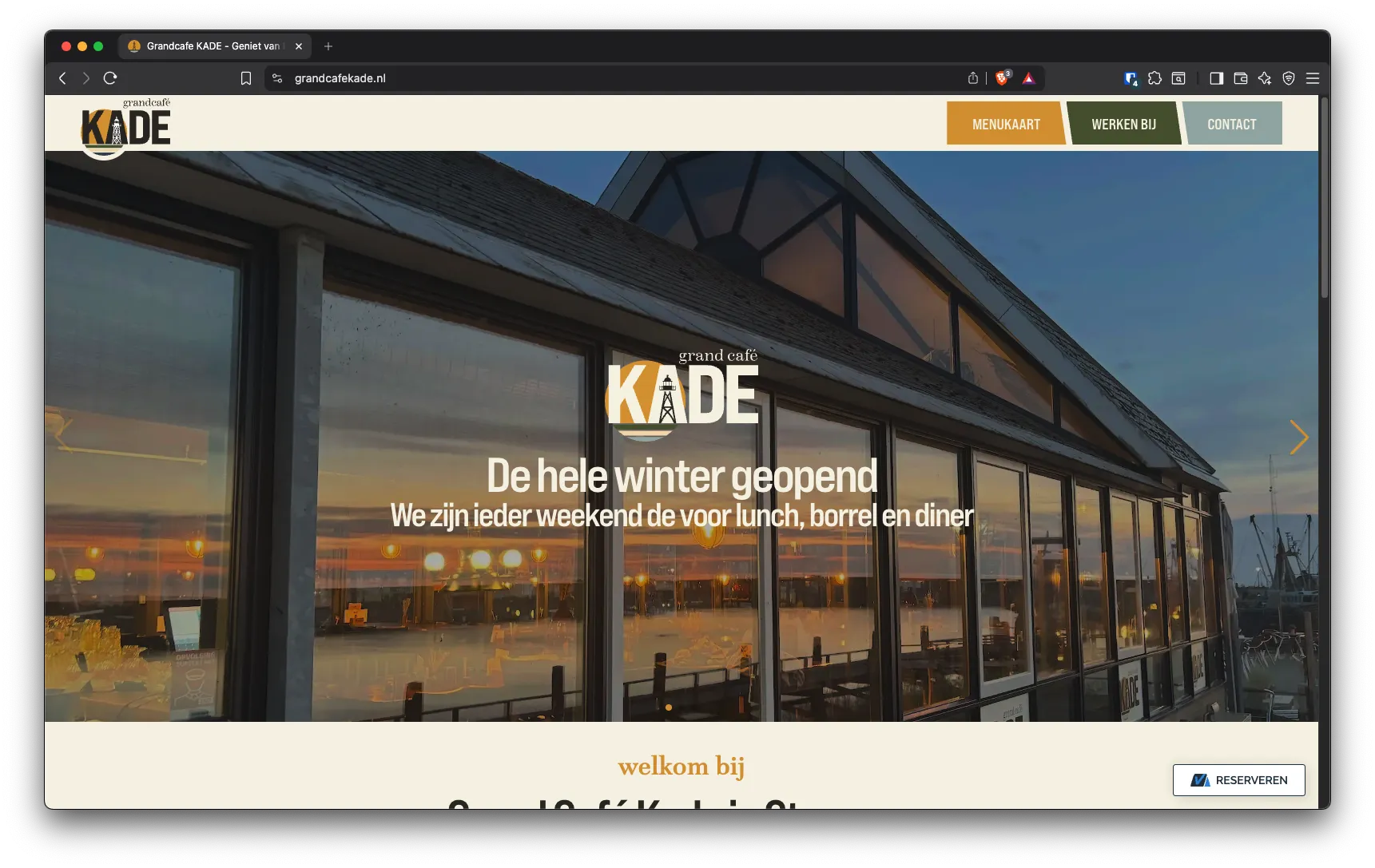 Grandcafé Kade – Maatwerk Laravel Website & Huisstijl
